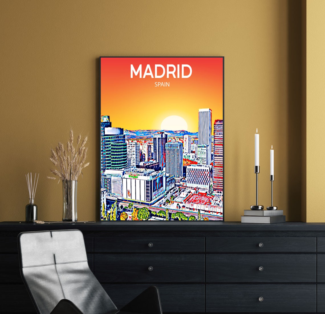 Madrid Spain Downtown Skyscrapers Golden Sunset Skyline Poster - Image 2