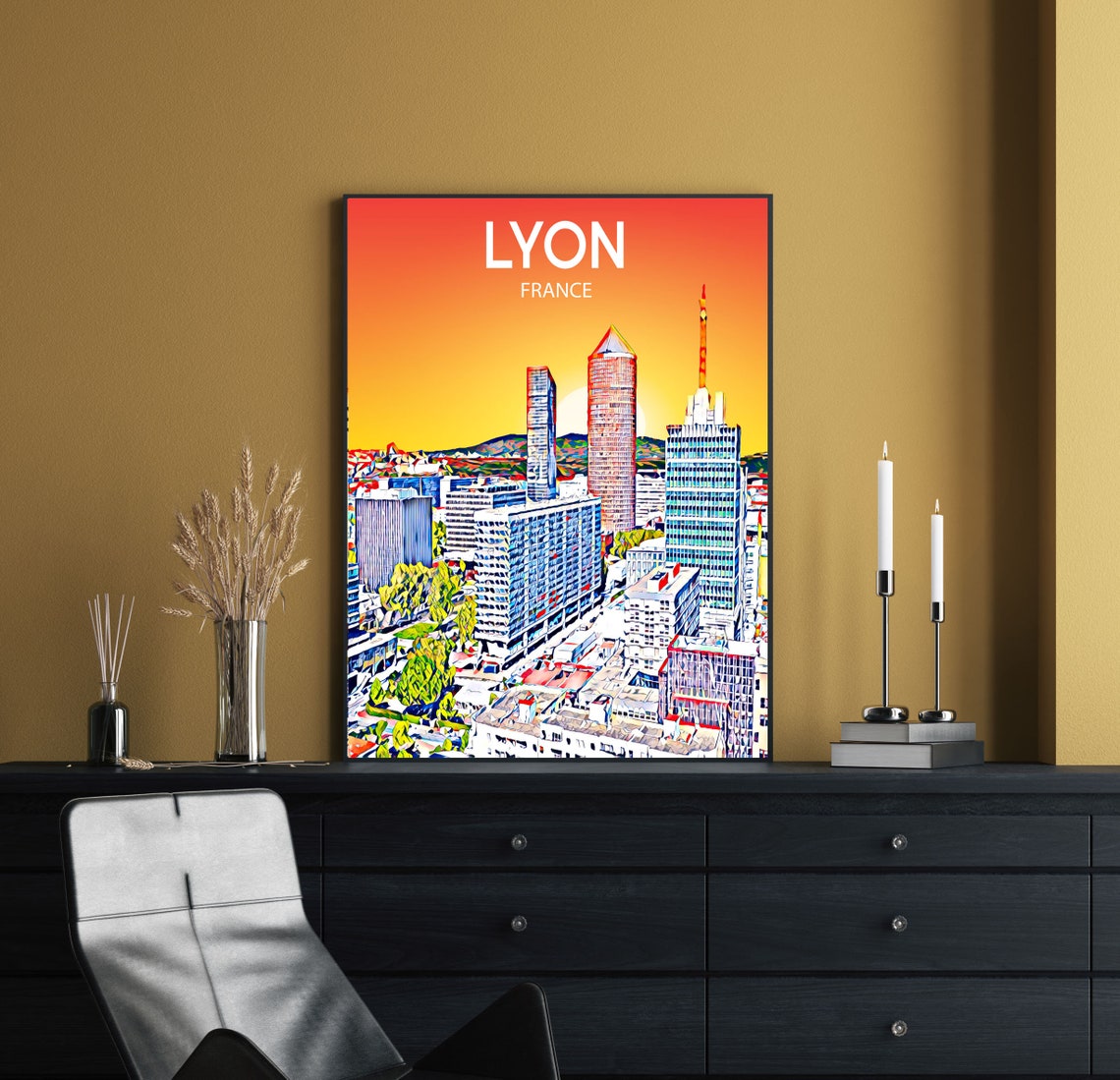 Lyon France Modern Business District Towers Sunset Skyline Poster - Image 2