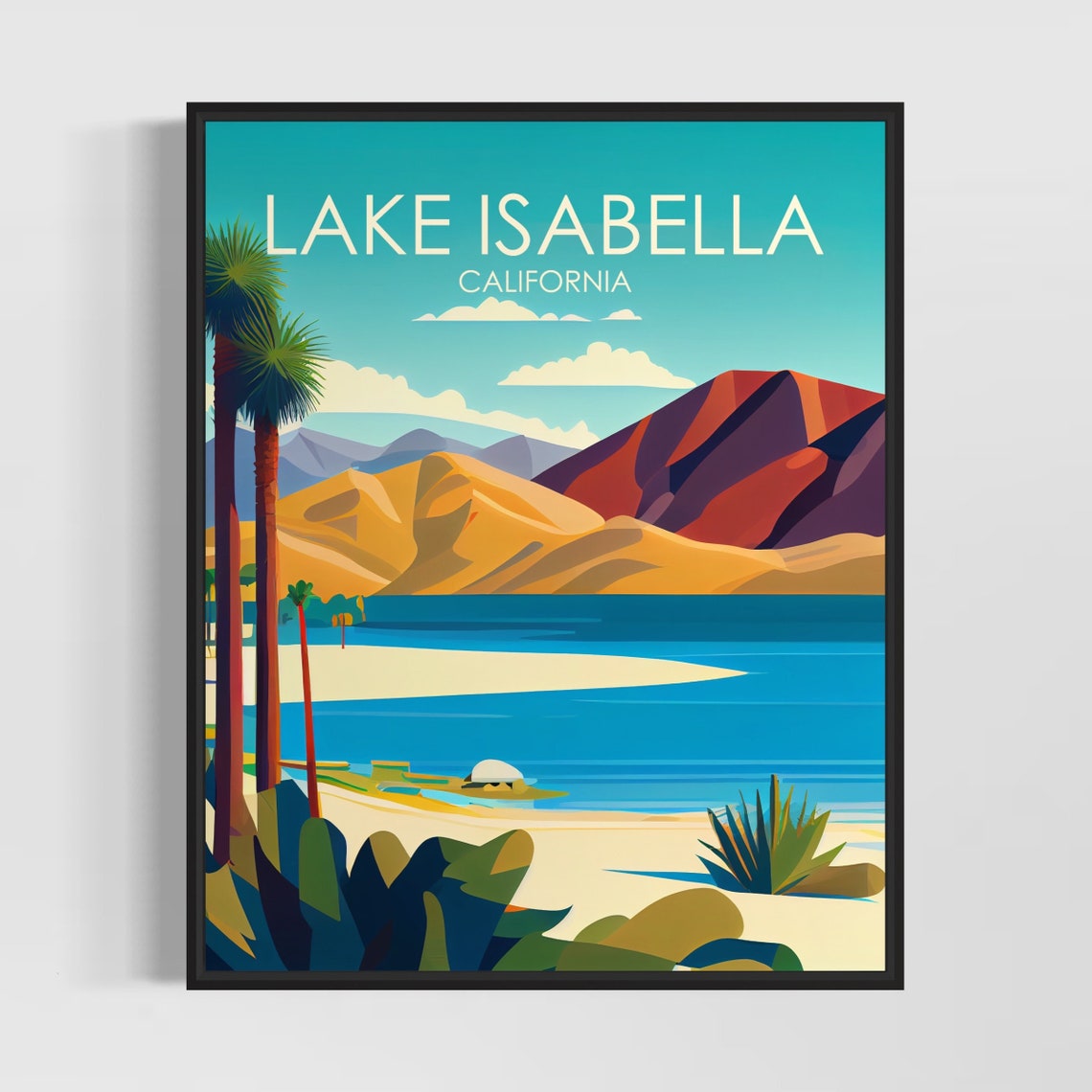 Lake Isabella California Palm Beach With Mountain View Poster