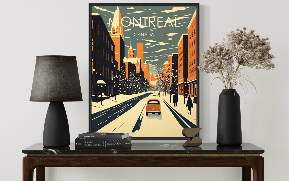 Montreal Canada Snowy Winter Avenue Retro Vintage Travel Poster - Image 2