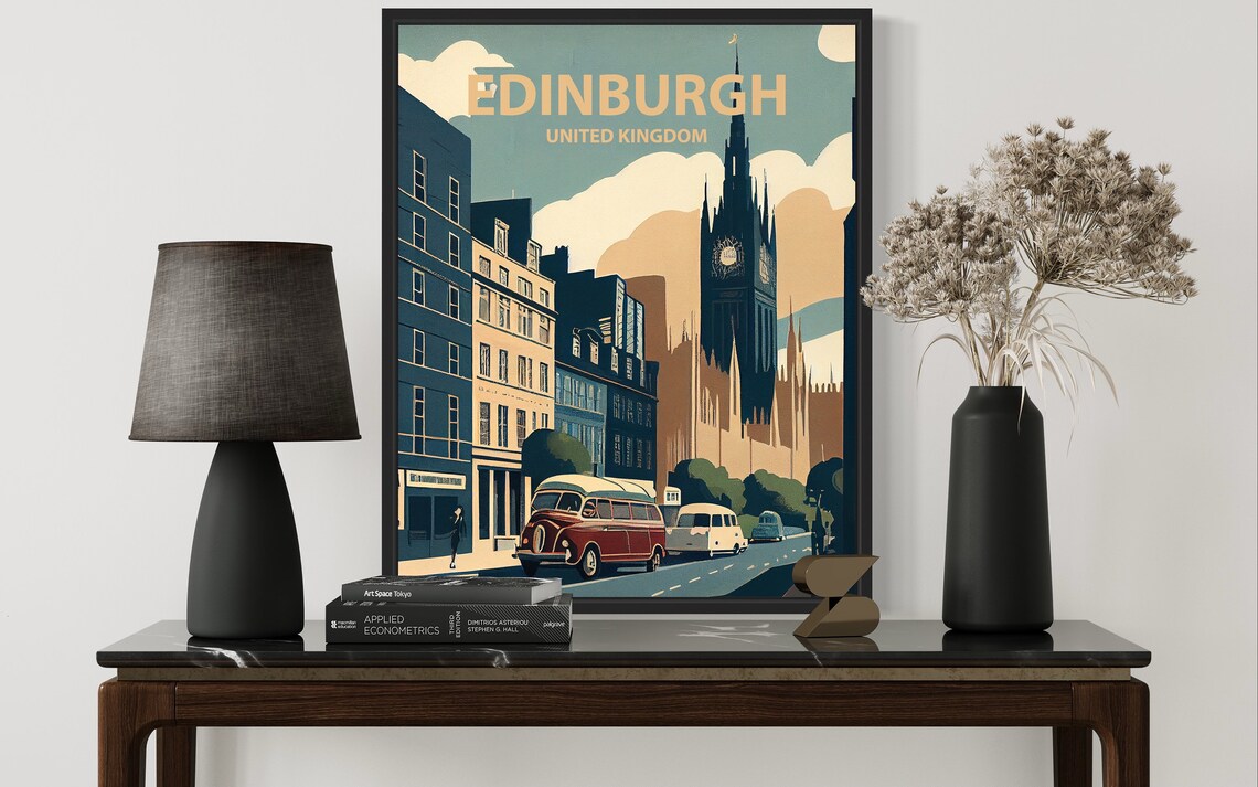Edinburgh Scotland Retro Street Buses Old Town Vintage Travel Poster - Image 3