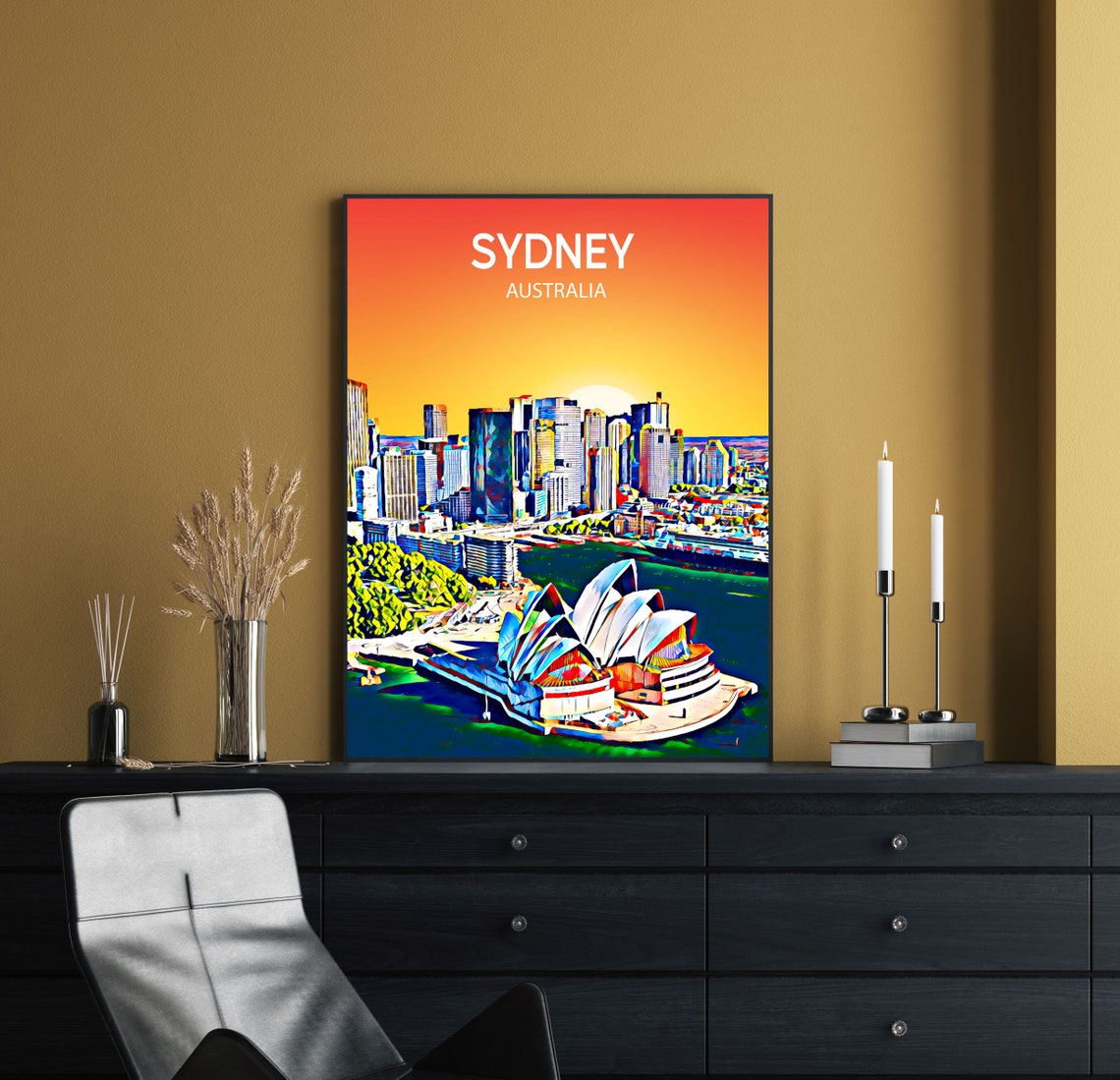 Sydney Australia Sunset Opera House Harbor Skyline Travel Poster - Image 2