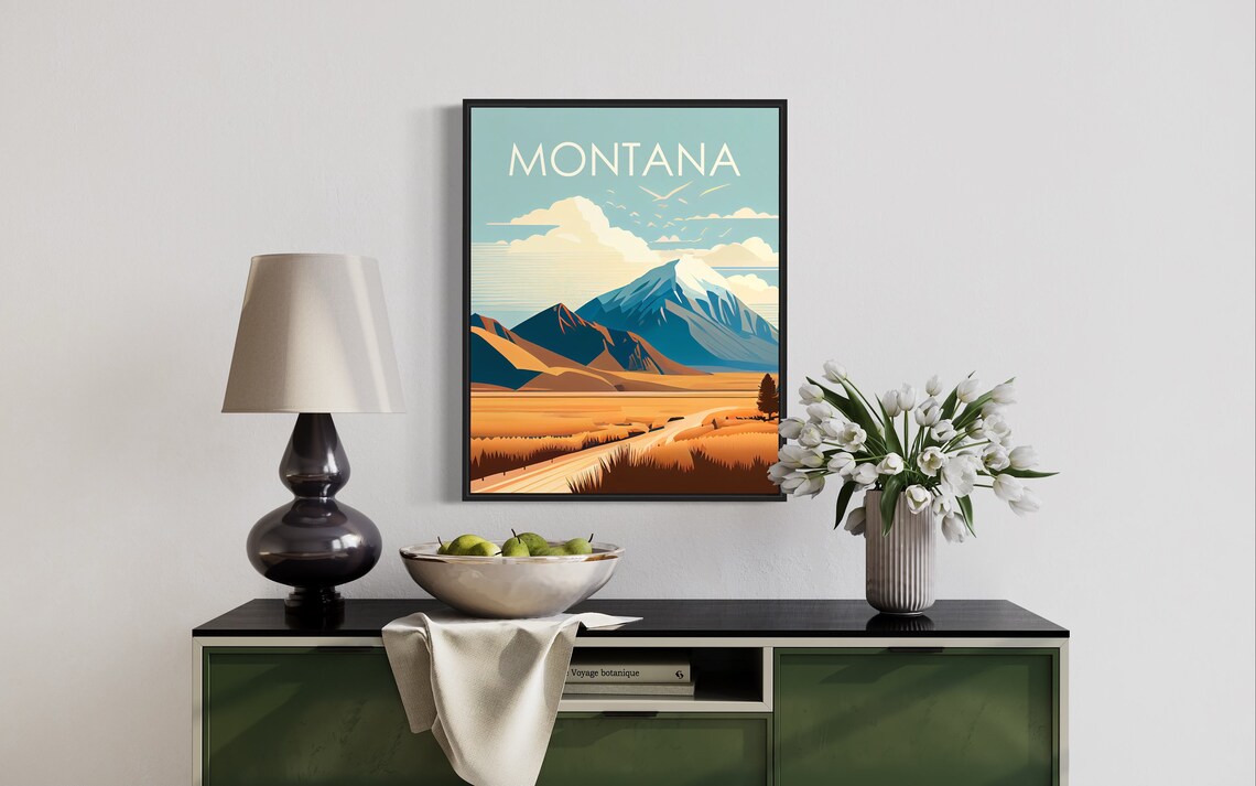 Montana Big Sky Country Snowcapped Mountain Prairie Vista Poster - Image 3