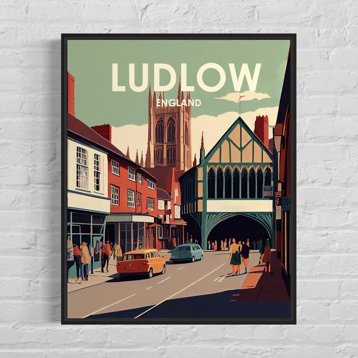 Ludlow England Historic Market Town Street Retro Travel Poster