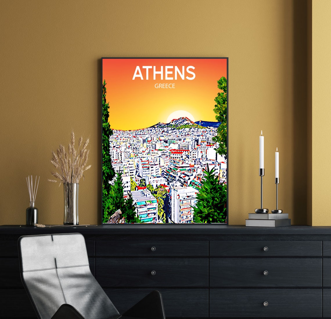 Athens Greece Sunset Skyline Lycabettus Hill Travel Poster Art - Image 2