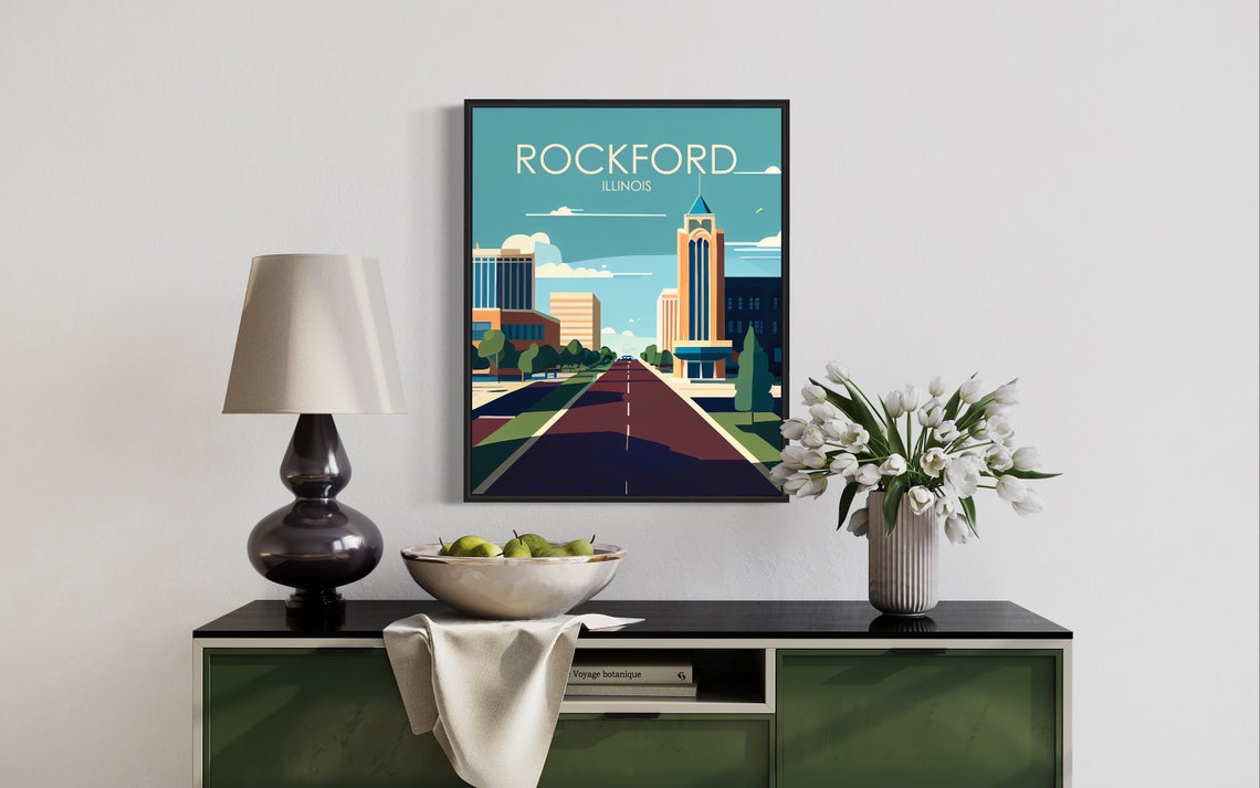 Rockford Illinois Downtown Boulevard Clock Tower Daytime Poster - Image 3