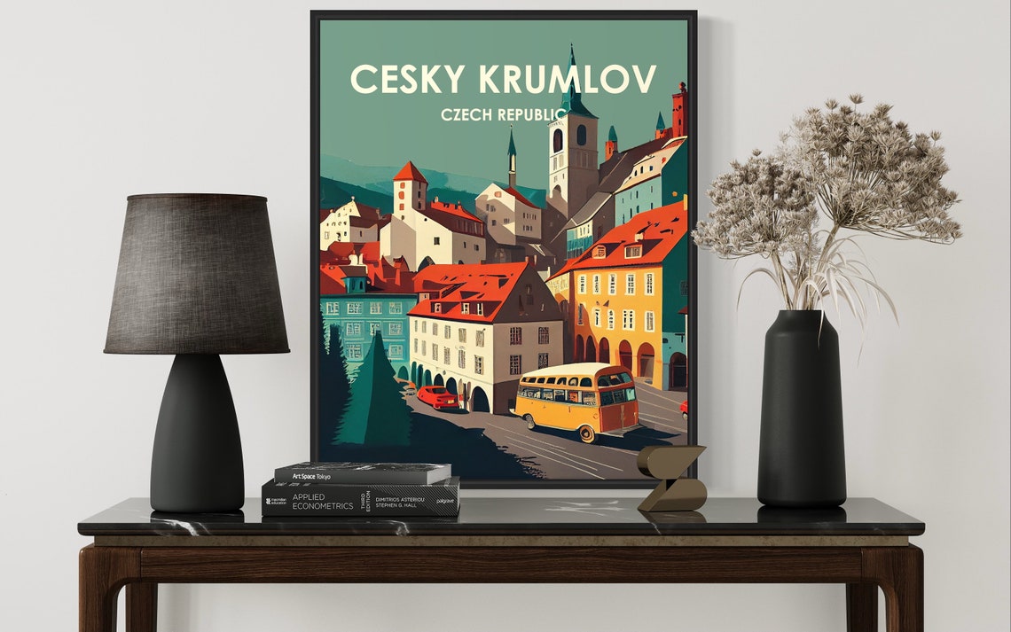 Cesky Krumlov Czech Republic Old Town Bus Retro Travel Poster - Image 2