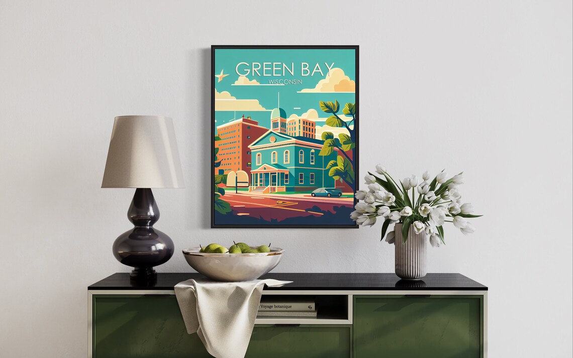 Green Bay Wisconsin Downtown Historic Buildings Retro Art Poster - Image 2