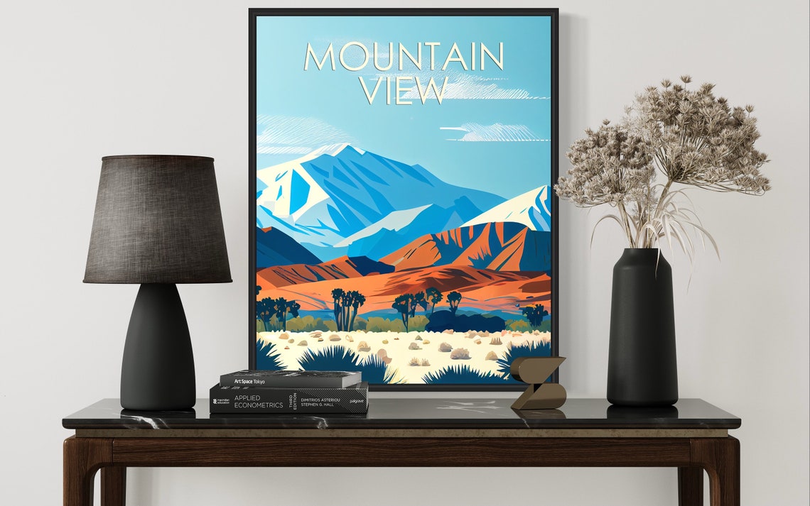 Mountain View Snow Capped Peaks Desert Valley Landscape Poster - Image 3