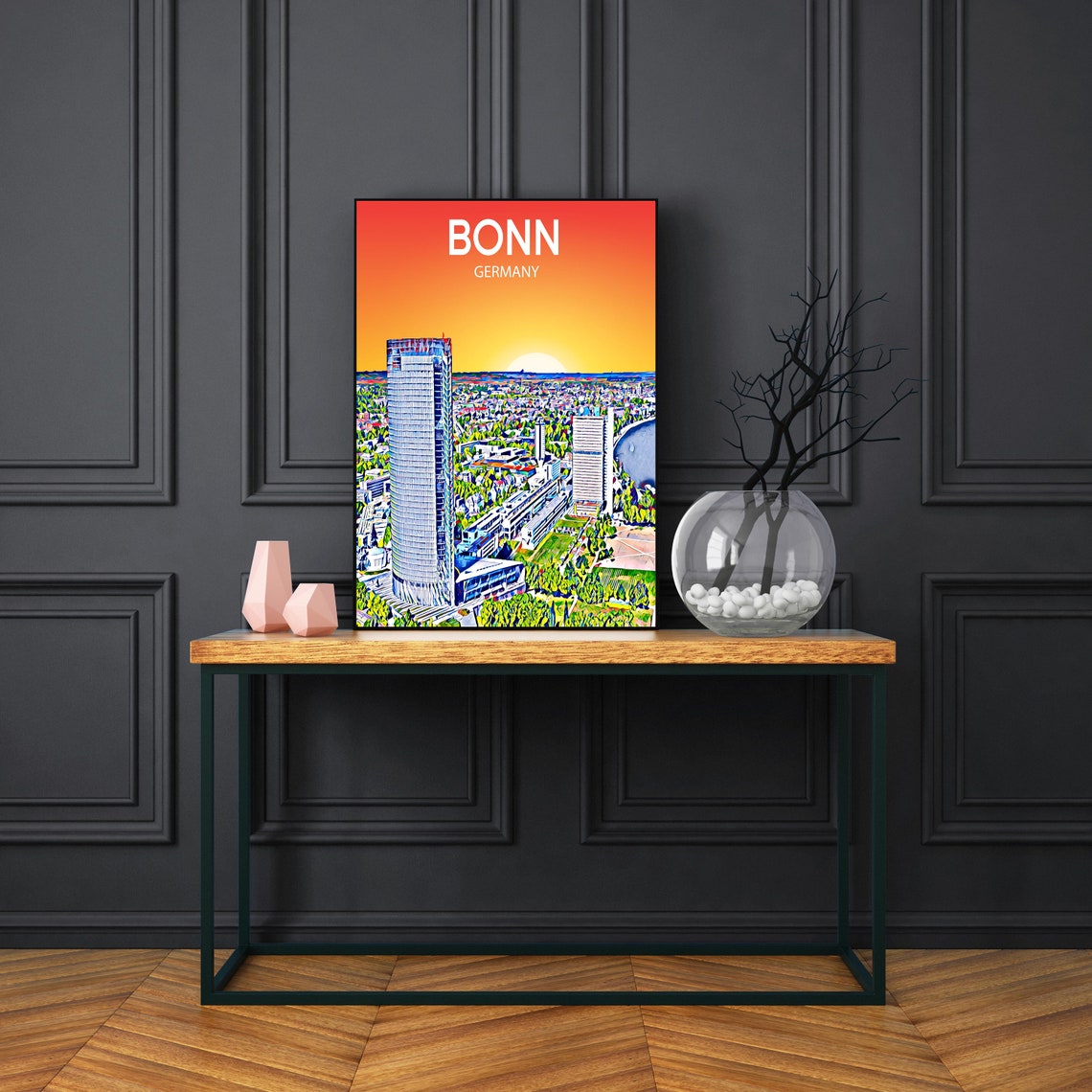 Bonn Germany Sunset Skyline Glass Towers Travel Poster Art Gift - Image 3