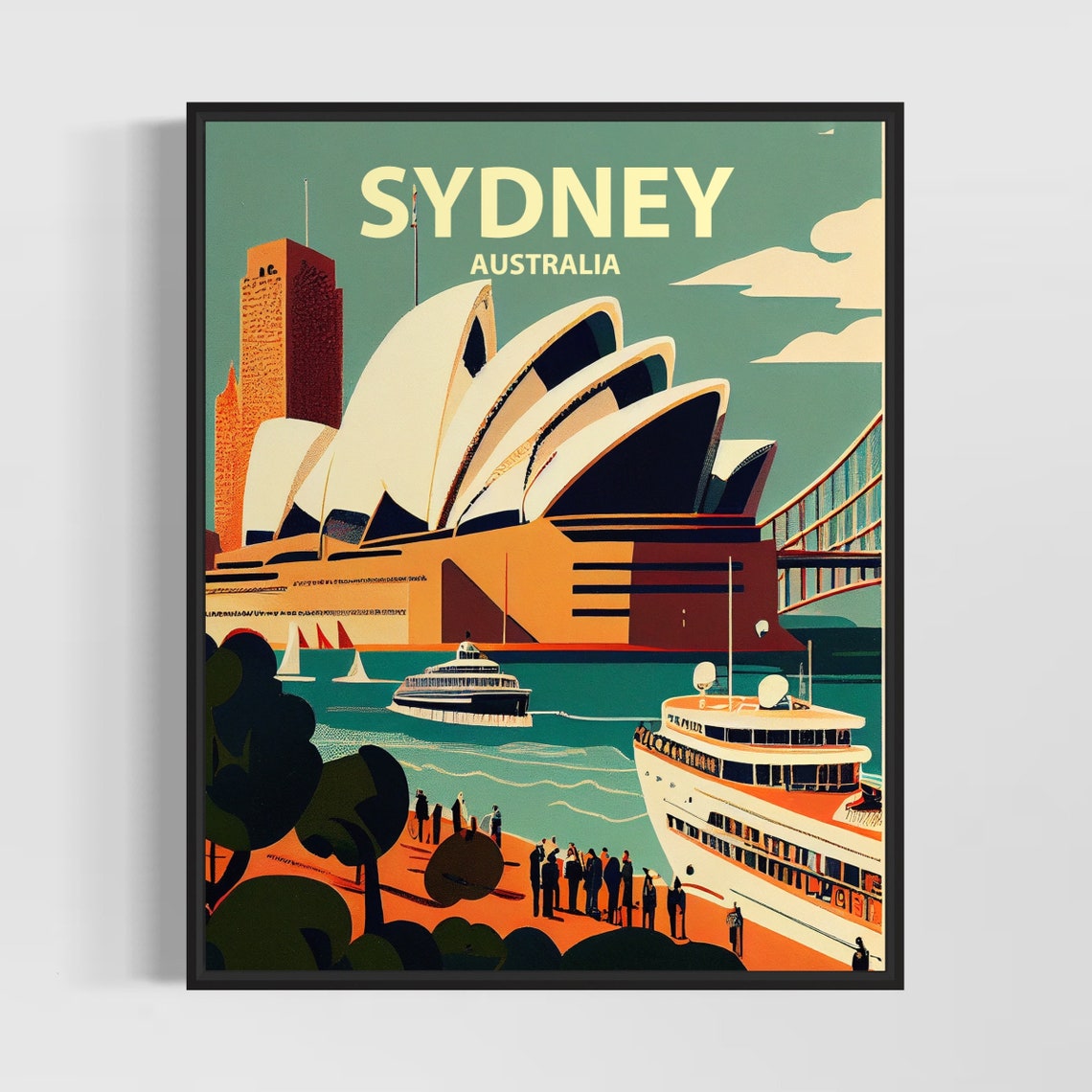 Sydney Australia Opera House Harbour Retro Vintage Travel Poster