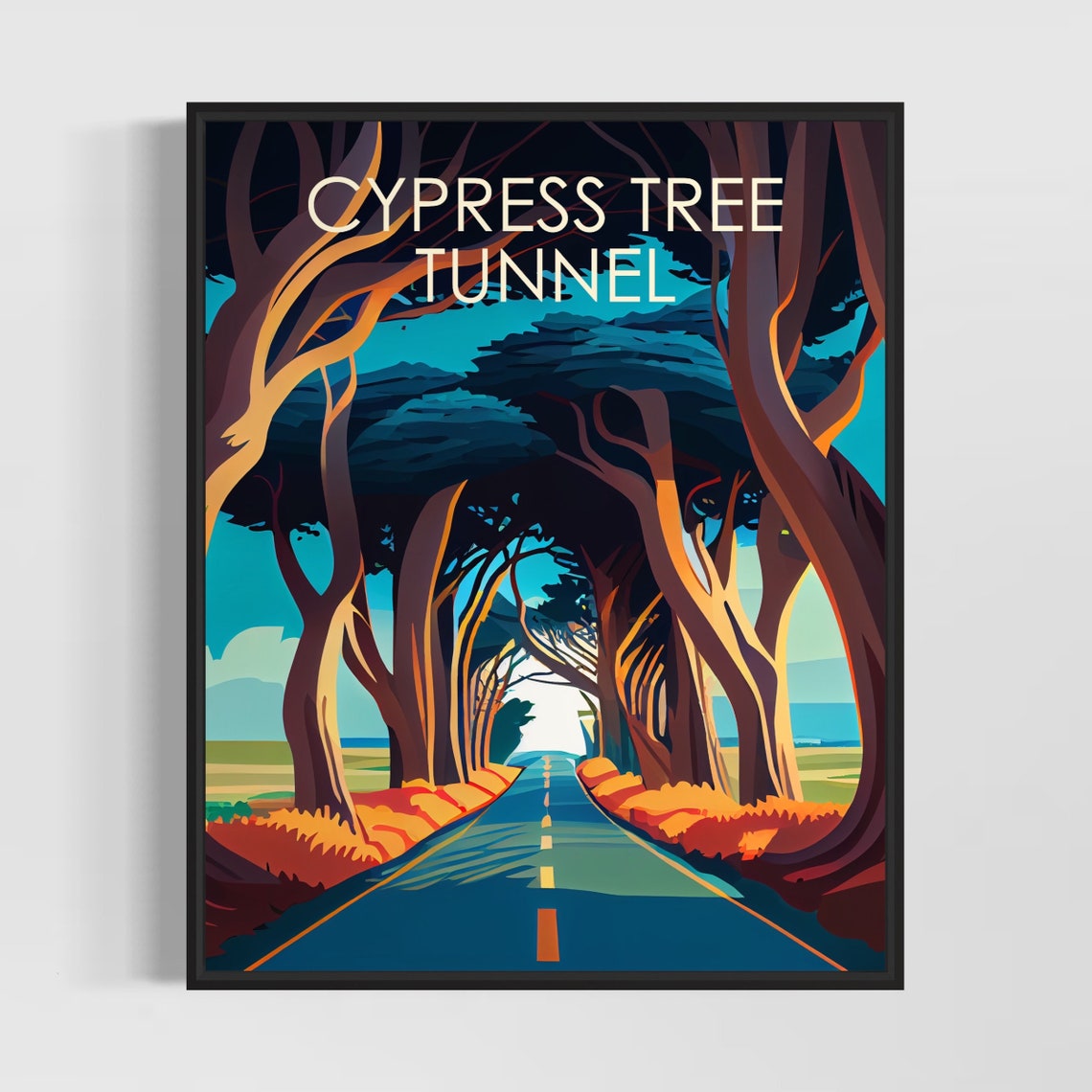 Cypress Tree Tunnel California Scenic Road Retro Travel Poster