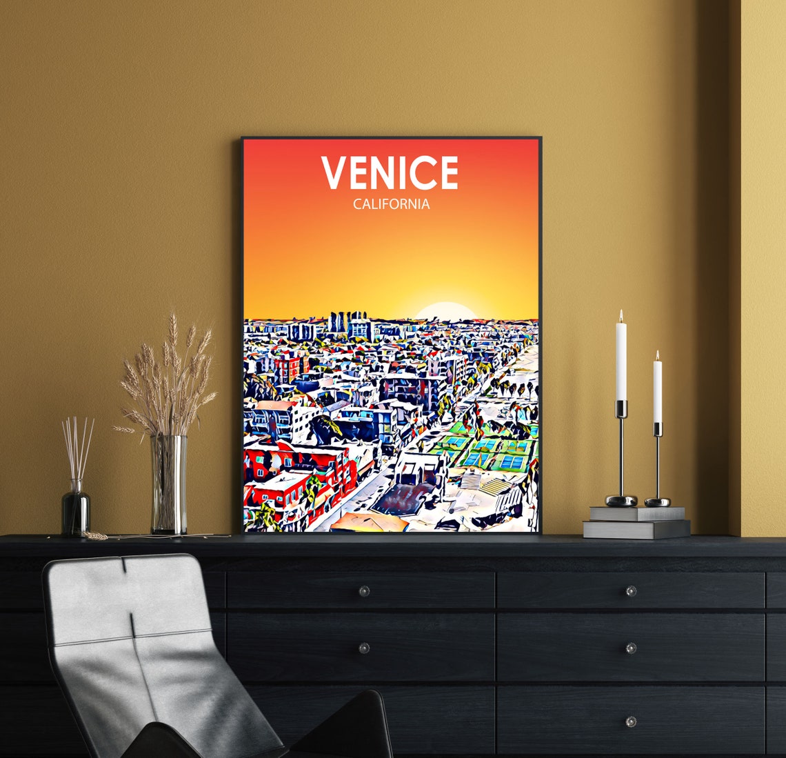 Venice California Beach District Sunset Cityscape Pop Art Poster - Image 2