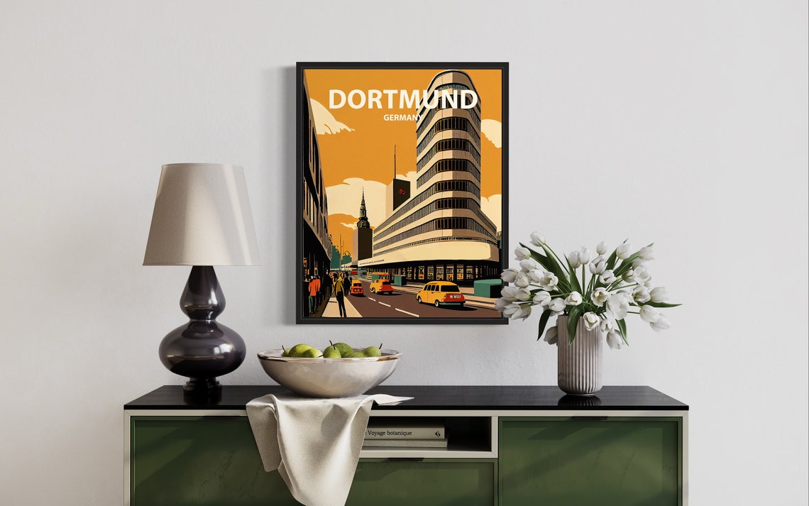 Dortmund Germany Modernist U Tower Vintage Travel Scene Poster - Image 3