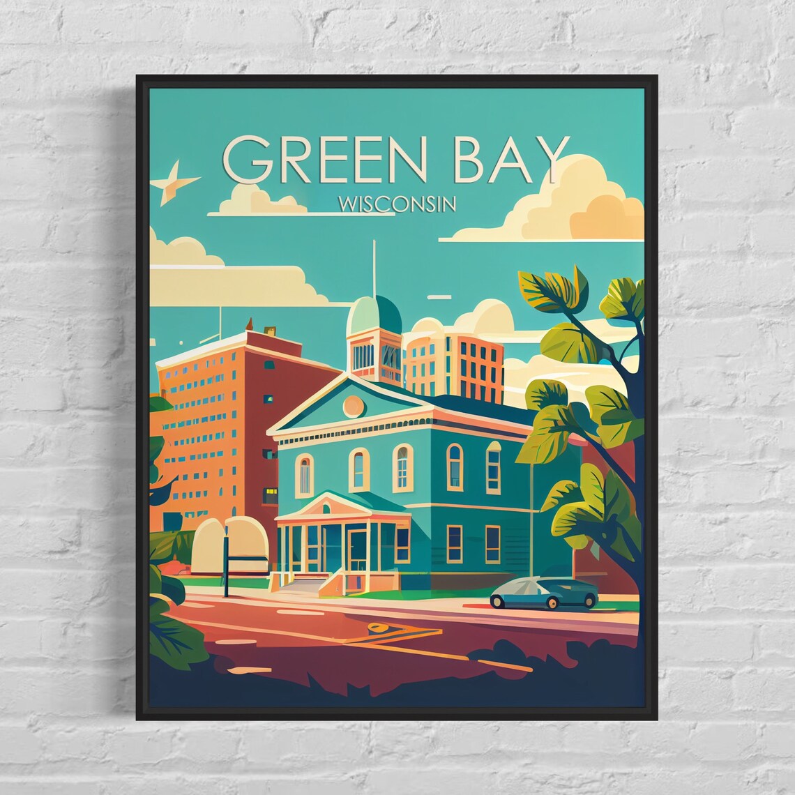 Green Bay Wisconsin Downtown Historic Buildings Retro Art Poster