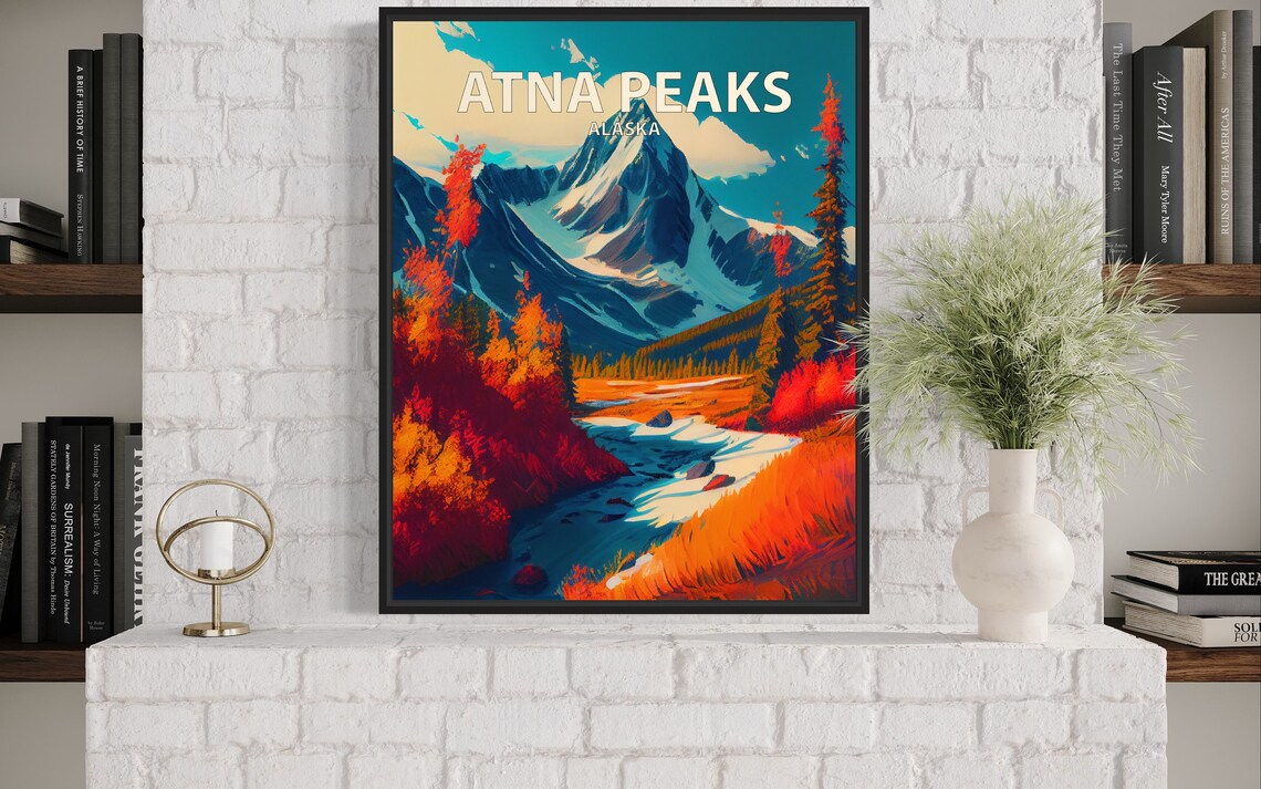 Atna Peaks Alaska Autumn Valley Snowy Mountain Travel Poster - Image 3