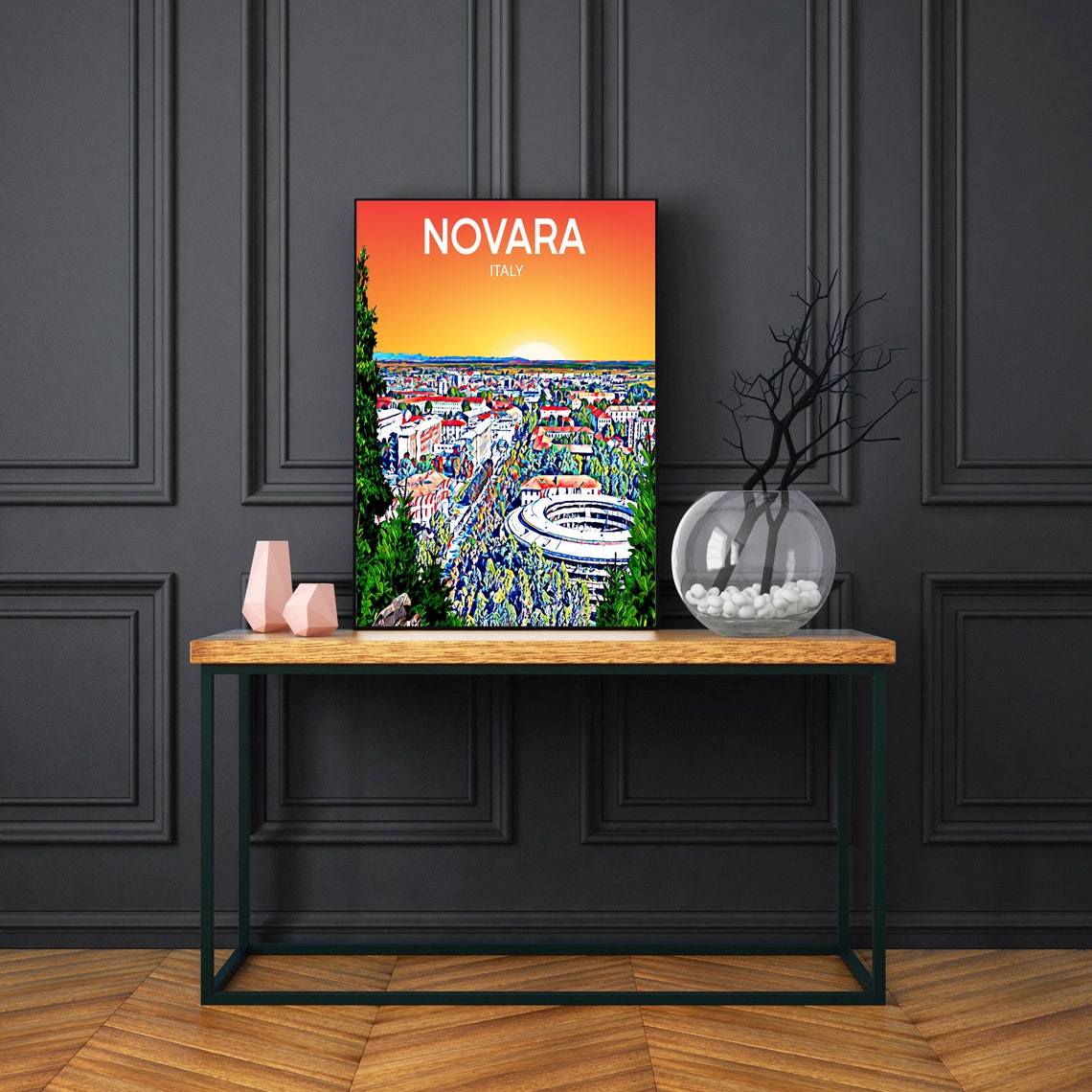 Novara Italy Green Park Hillside City Sunset Panorama Travel Poster - Image 3