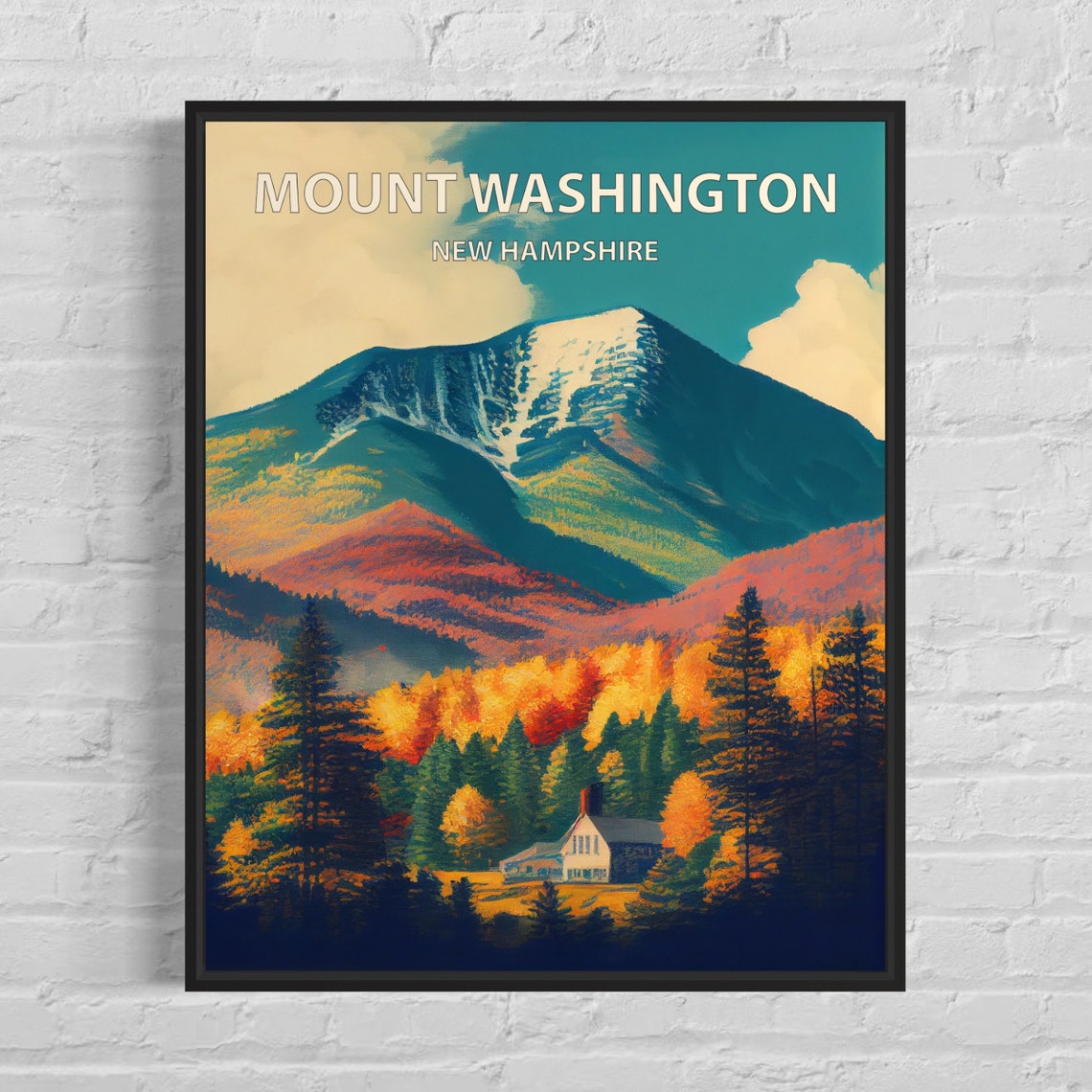 Mount Washington New Hampshire Snowy Summit Autumn Forest Poster