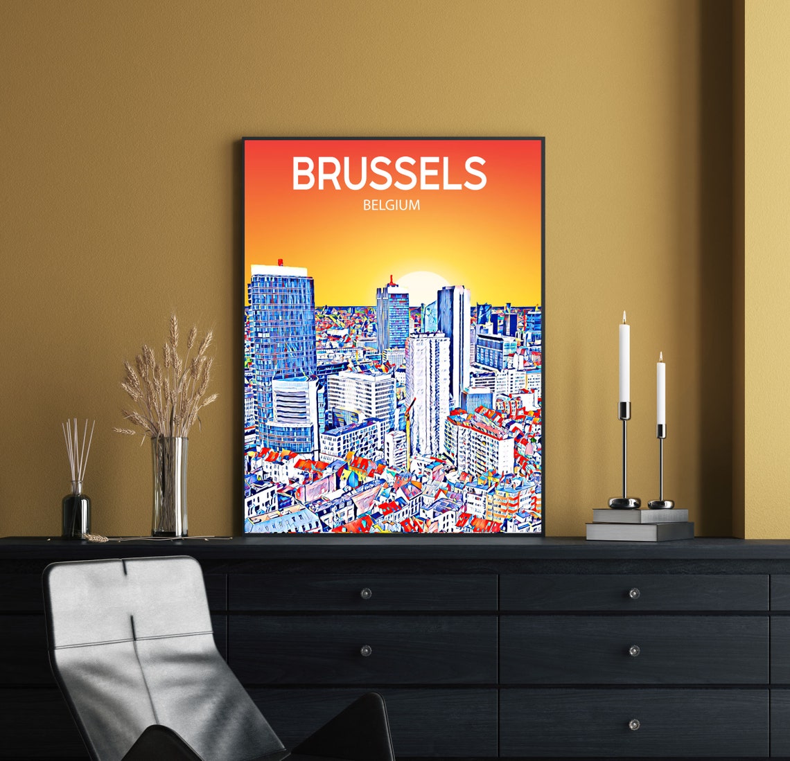 Brussels Belgium Sunset Skyline Modern Towers Travel Poster Art - Image 2