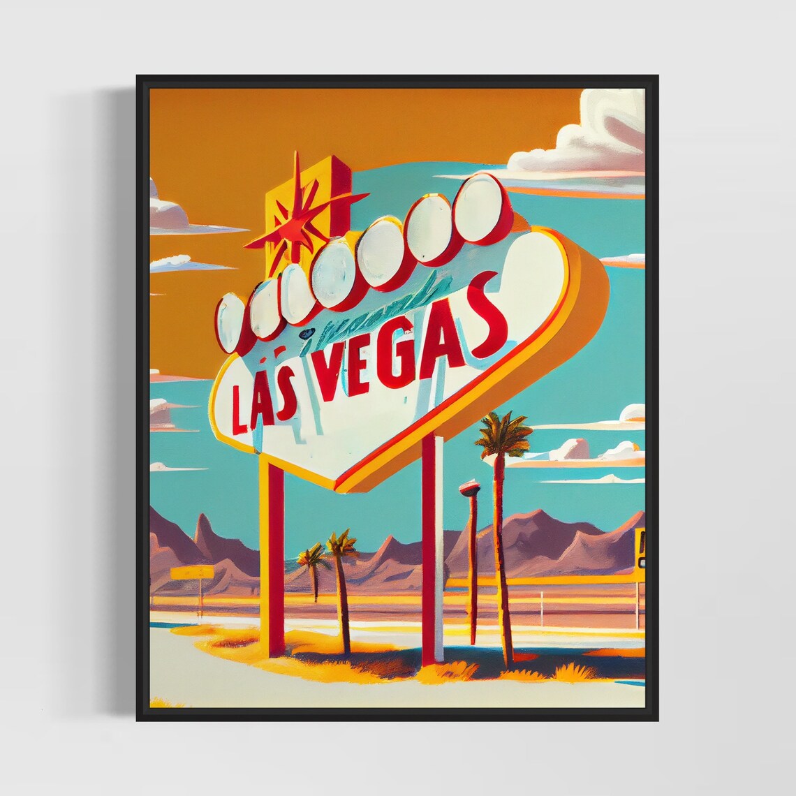 Las Vegas Sign 1960s Retro Art Print Las Vegas Sign Illustration Las Vegas Sign Vintage Minimal Design Poster