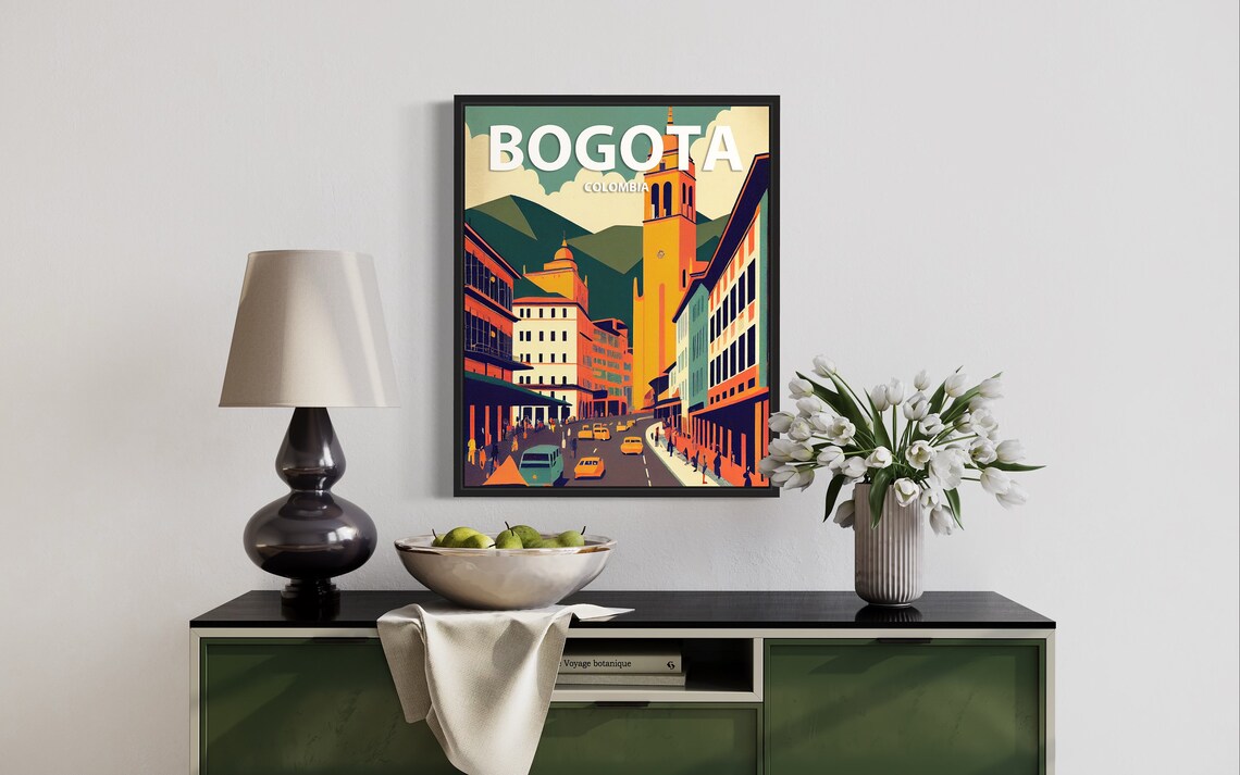 Bogota Colombia Historic City Streets Colorful Retro Travel Poster - Image 2