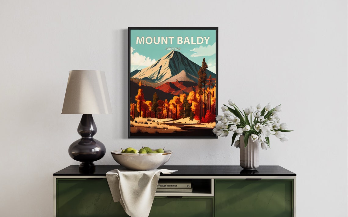 Mount Baldy Arizona Pine Forest Road Autumn Retro Travel Poster - Image 3