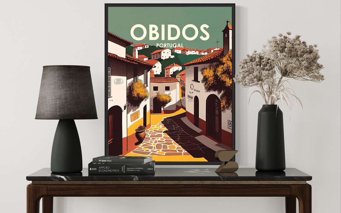 Obidos Portugal Retro Art Print Obidos Portugal Wall Art Illustration Obidos Portugal Vintage Minimal Design Poster - Image 2