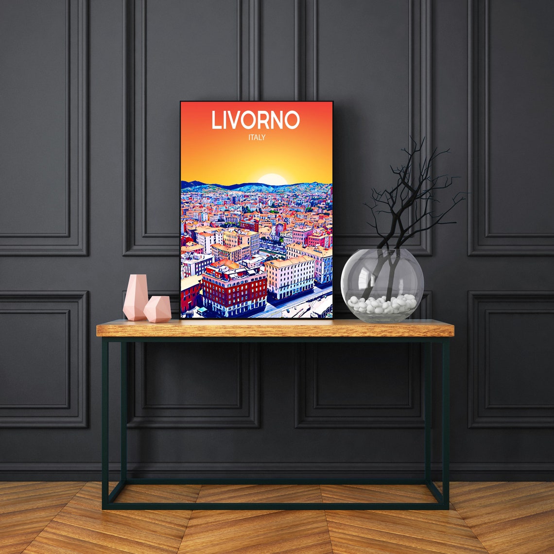 Livorno Italy Art Poster Sunset Night Poster Art Print Livorno City Modern Wall Art Colorful Skyline Sketch Photo - Image 3