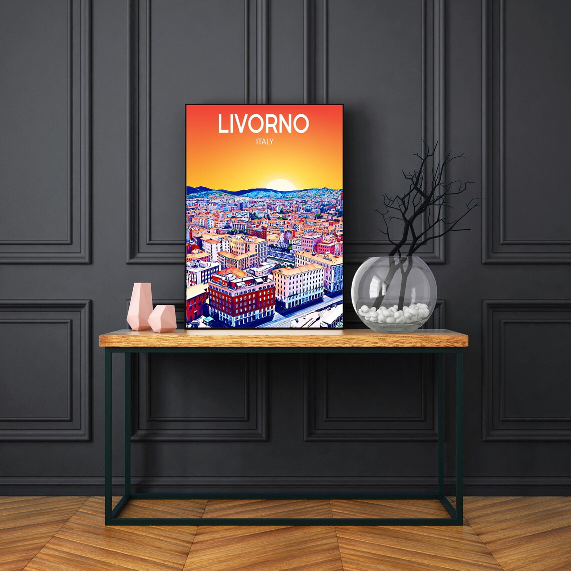 Livorno Italy Sunset Skyline Vibrant Mosaic Cityscape Art Poster - Image 3