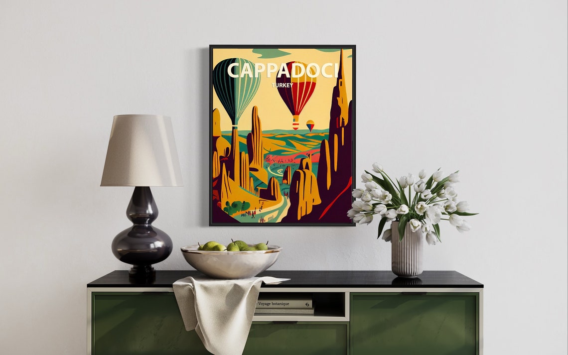 Cappadocia Turkey Hot Air Balloons Over Valleys Travel Poster - Image 3