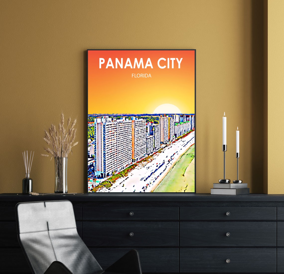 Panama City Florida Beachfront High-Rise Sunset Shoreline Poster - Image 2