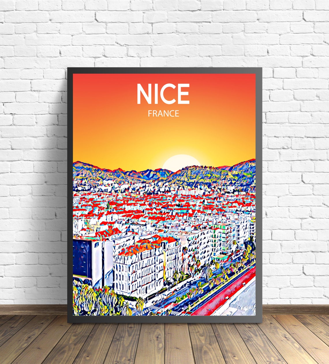Nice France Riviera Red Rooftops Hillside Golden Sunset Skyline Poster