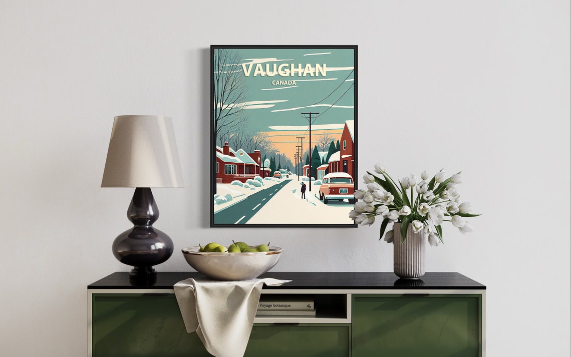 Vaughan Canada Snowy Winter Street Vintage Car Travel Poster - Image 3