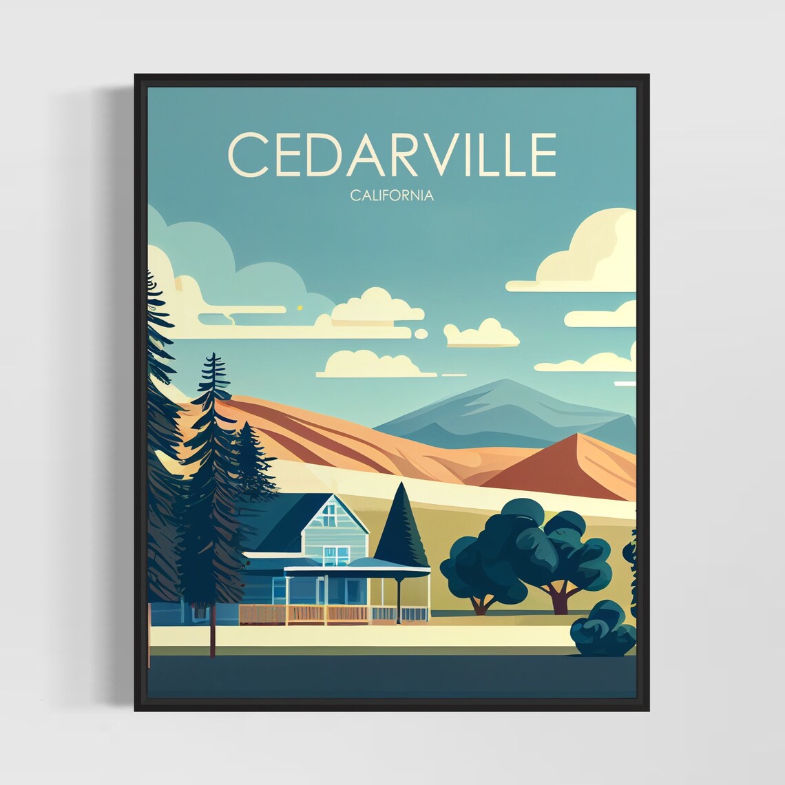 Cedarville California Country Farmhouse Golden Hills Retro Poster