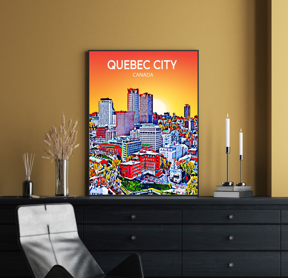 Quebec City Canada Sunset Skyline Old Town Urban Towers Art Poster - Image 2