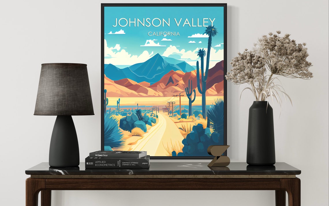 Johnson Valley California Rugged Winding Desert Road Cactus Poster - Image 3