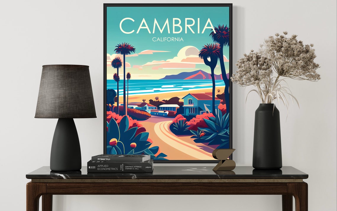 Cambria California Coastal Beach Town Sunset Vintage Art Poster - Image 3