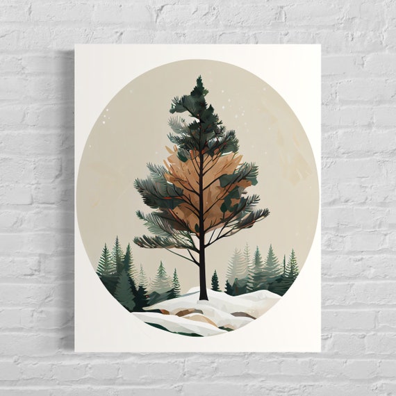 Pine Tree Retro Art Print Pine Tree Illustration Pine Tree Vintage Minimal Design Poster