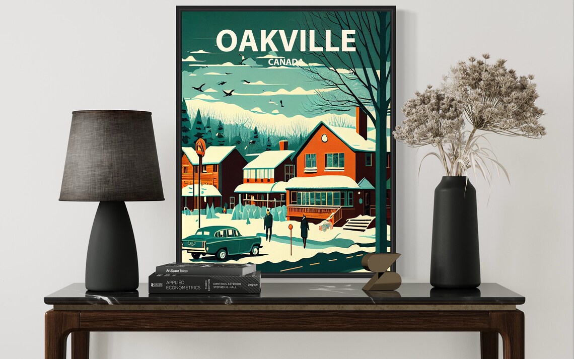Oakville Canada Snowy Small Town Street Vintage Travel Poster - Image 3
