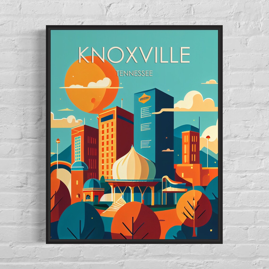 Knoxville Tennessee City Skyline Golden Sunset Retro Travel Poster