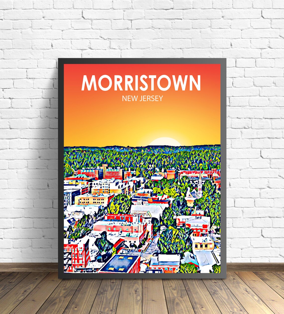Morristown New Jersey Sunset Town View Colorful Skyline Art Poster