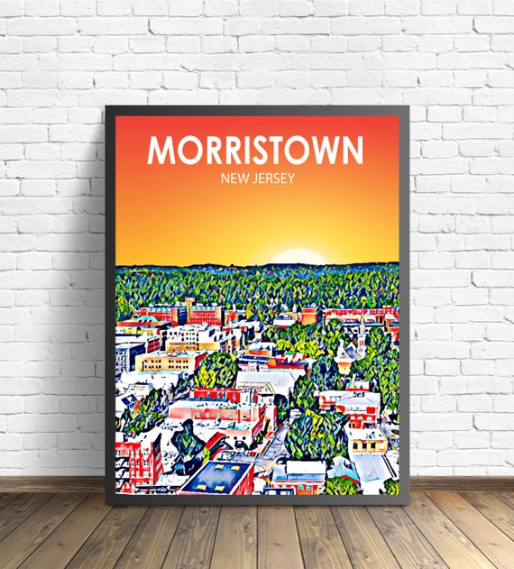 Morristown Nj Art Poster New Jersey Sunset Landscape Poster Print Morristown City Framed Wall Art Colorful Skyline Sketch Photo