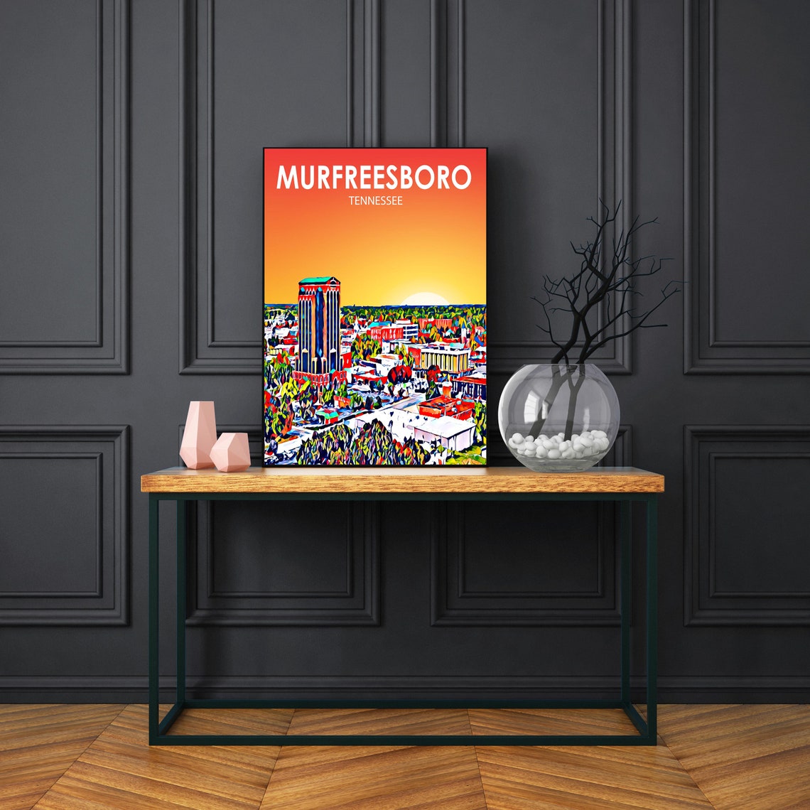 Murfreesboro Tennessee Sunset Downtown Skyline Night Art Poster - Image 3