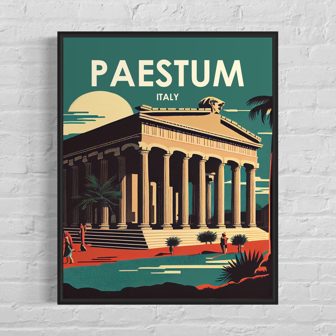 Paestum Italy Greek Temple Ancient Ruins Vintage Travel Poster
