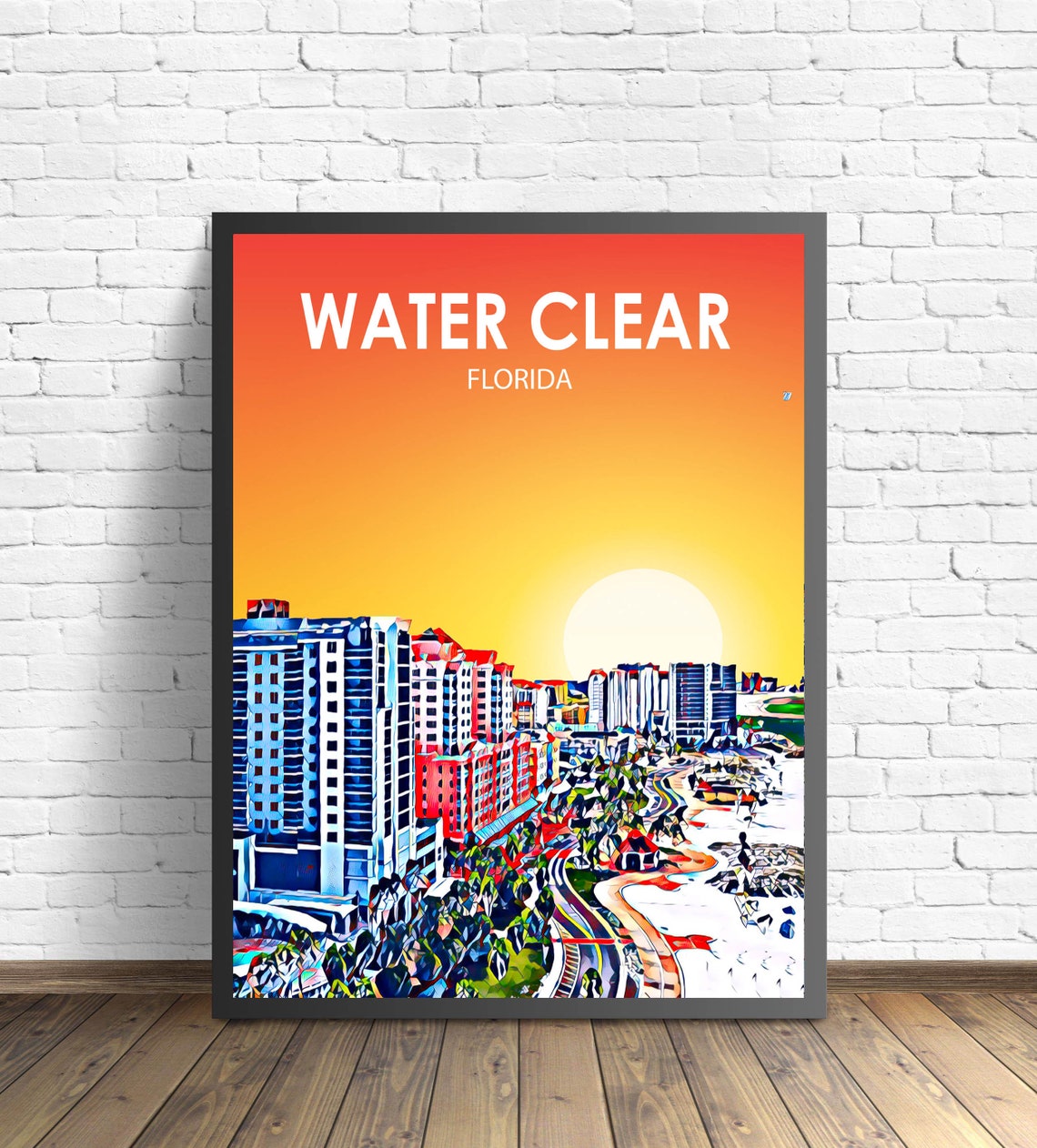 Water Clear Florida Sunset Beachfront Skyline Painted Artwork Poster