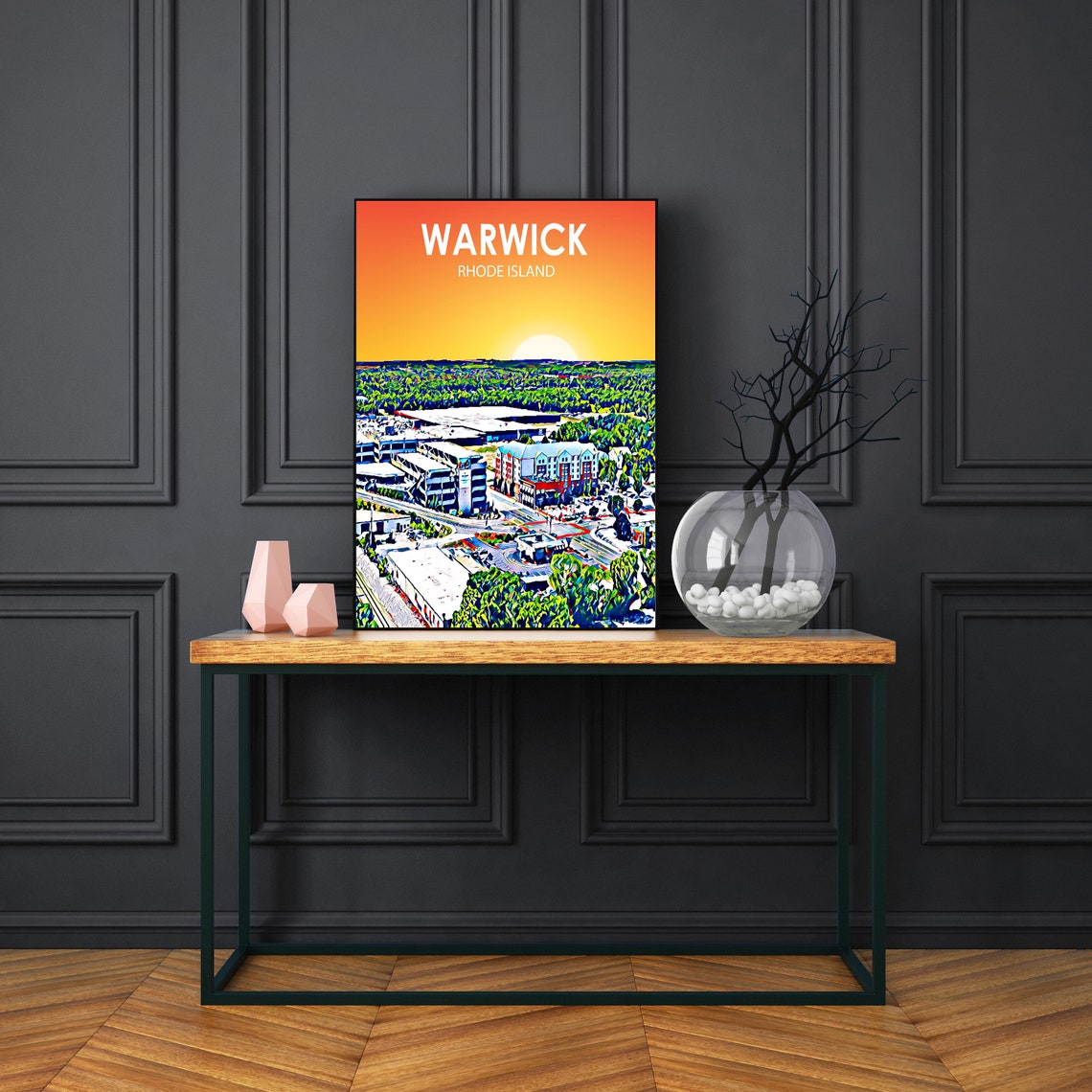 Warwick Rhode Island Sunset Highway Skyline Painted Artwork Poster - Image 3