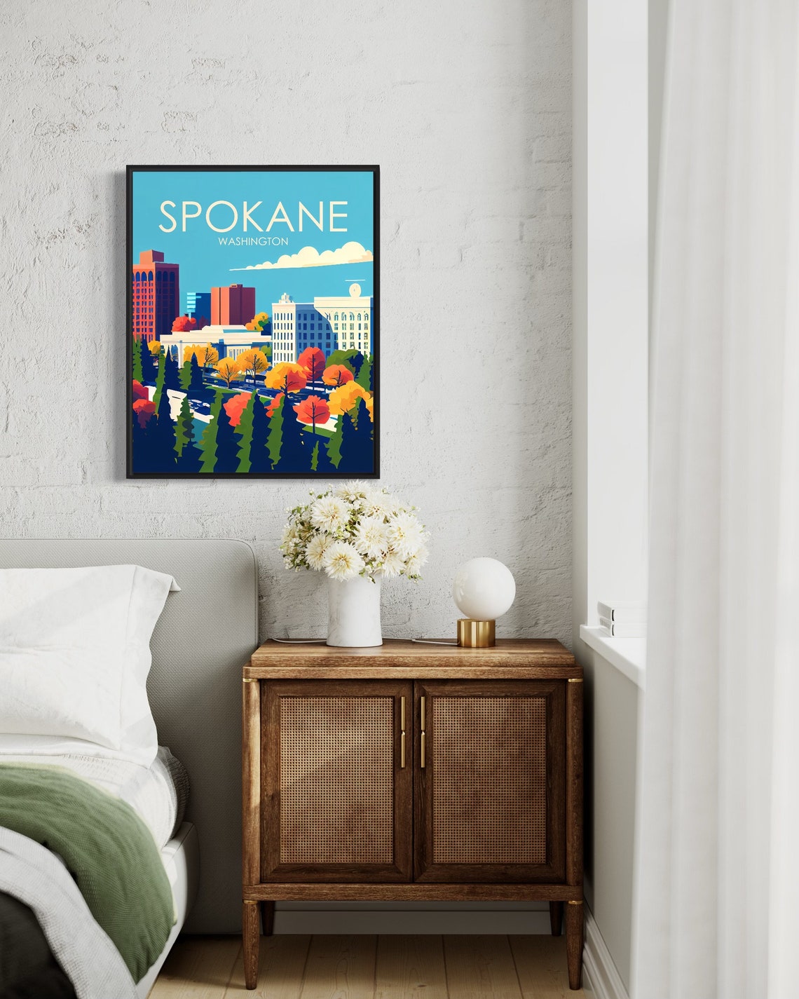 Spokane Washington Autumn Skyline Retro Cityscape Poster Art - Image 3