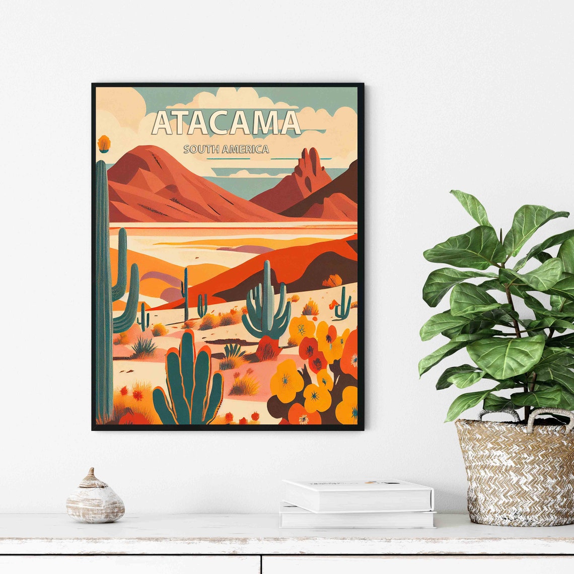 Atacama Desert South America Cactus Landscape Vintage Travel Poster - Image 3