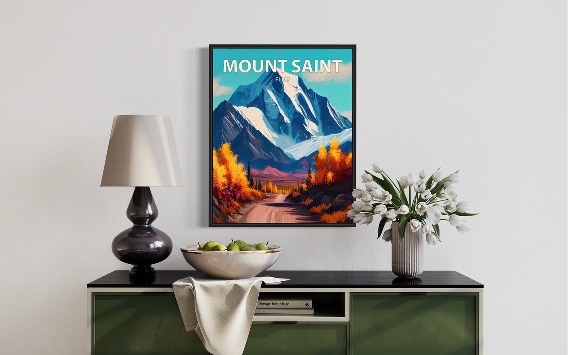 Mount Saint Elias Alaska Giant Glacier Peak Autumn Road Art Poster - Image 3