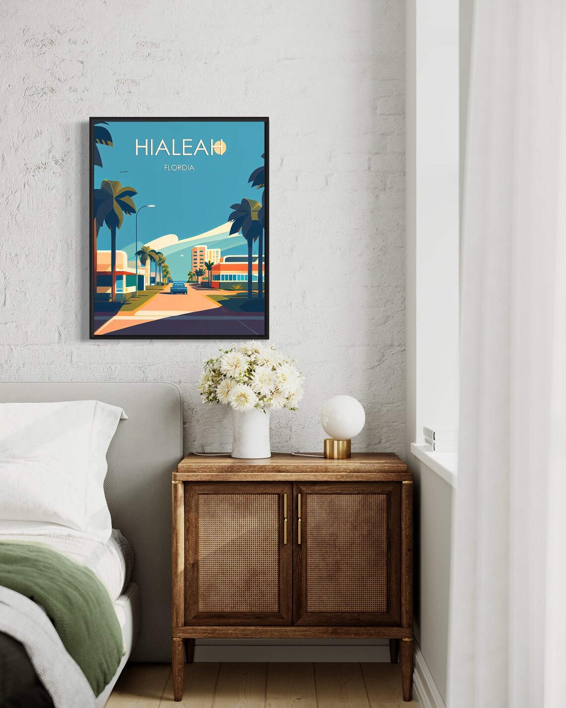 Hialeah Florida Palm Lined Street Mid Century Modern Art Poster - Image 3